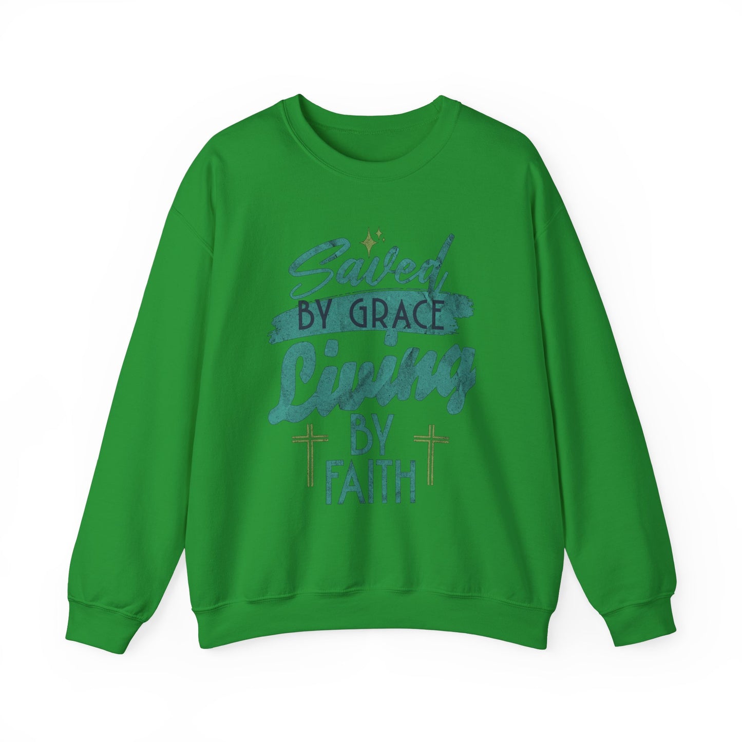 Saved by Grace Living by Faith Sweatshirt - Unisex Heavy Blend™ Crewneck