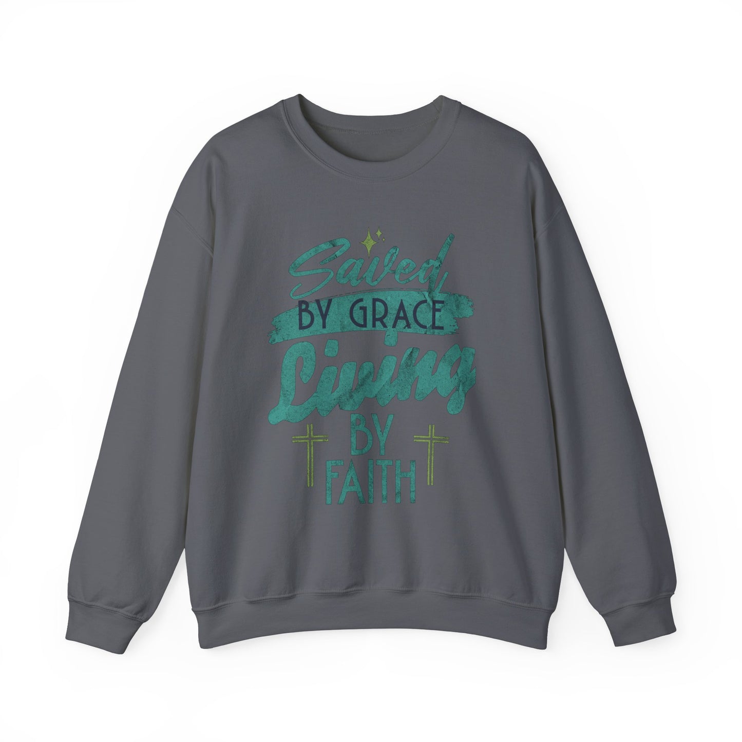 Saved by Grace Living by Faith Sweatshirt - Unisex Heavy Blend™ Crewneck