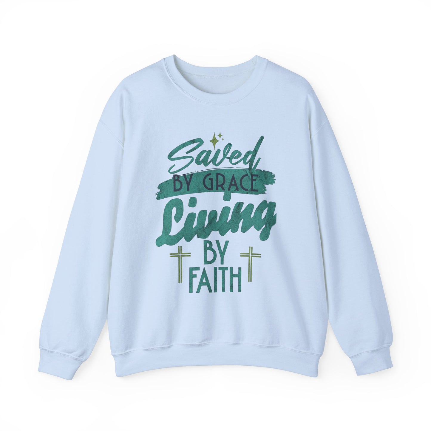 Saved by Grace Living by Faith Sweatshirt - Unisex Heavy Blend™ Crewneck