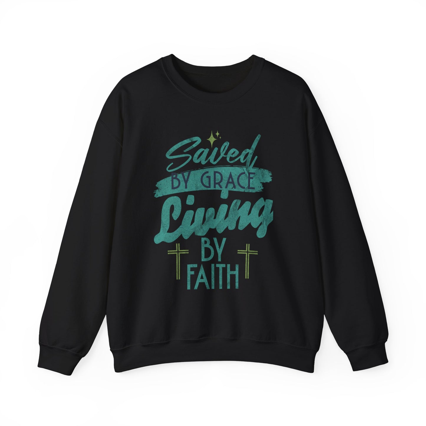 Saved by Grace Living by Faith Sweatshirt - Unisex Heavy Blend™ Crewneck