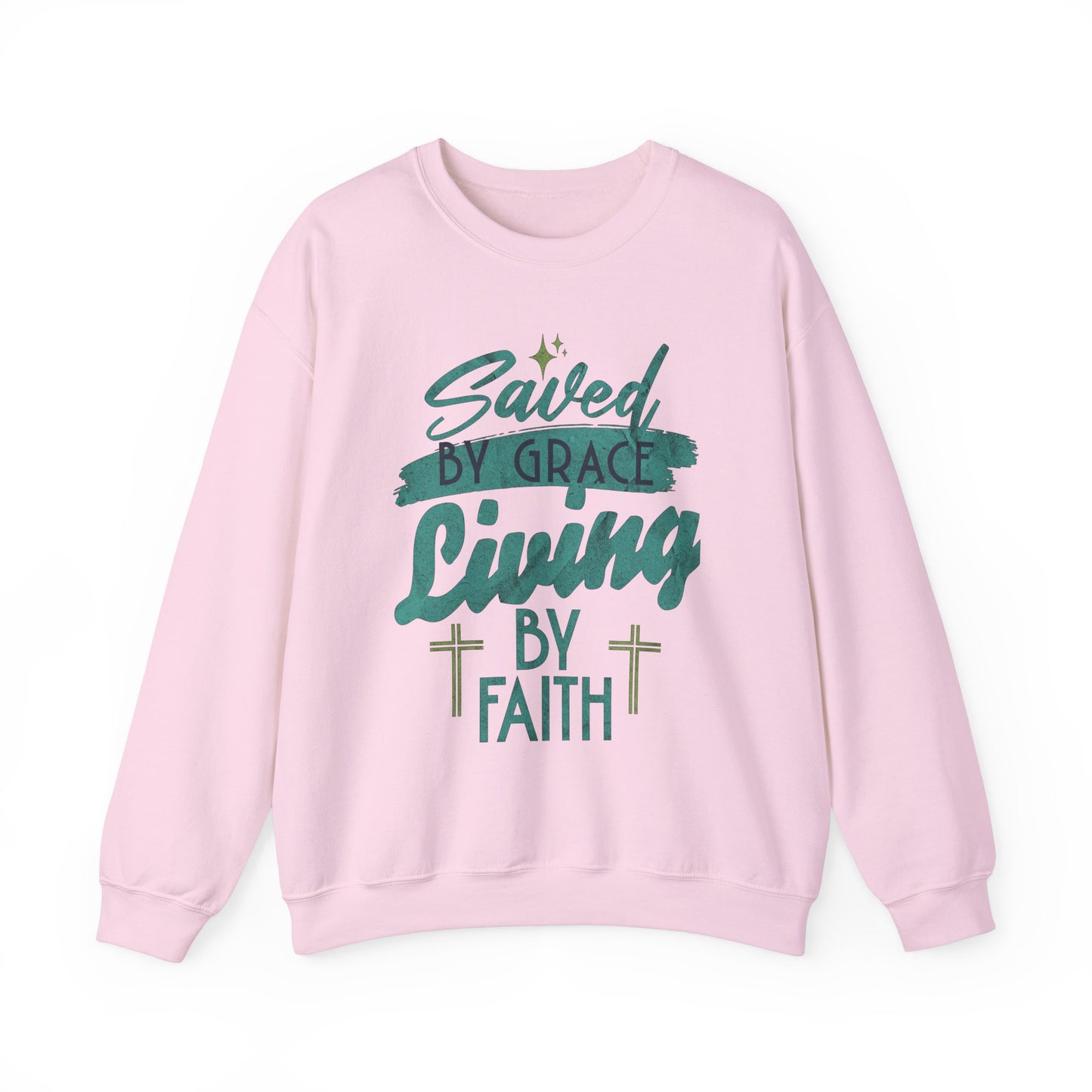 Saved by Grace Living by Faith Sweatshirt - Unisex Heavy Blend™ Crewneck