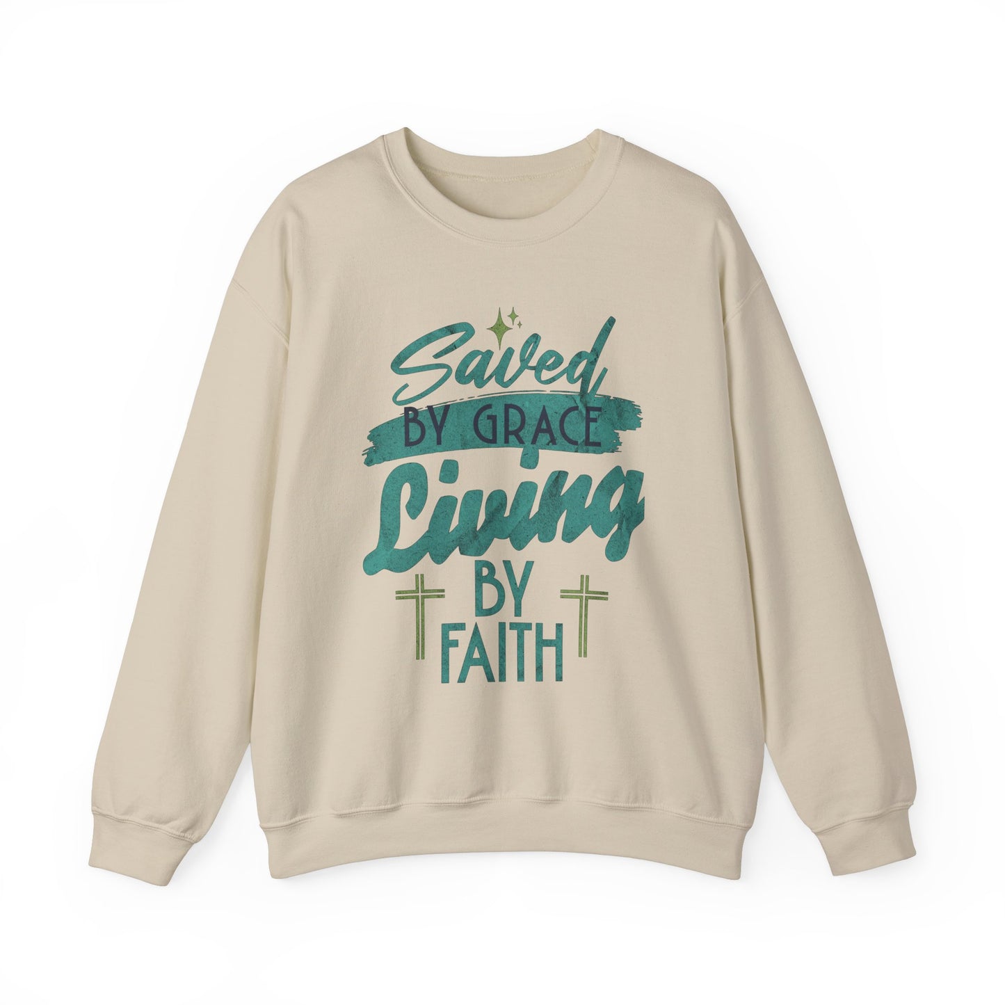 Saved by Grace Living by Faith Sweatshirt - Unisex Heavy Blend™ Crewneck