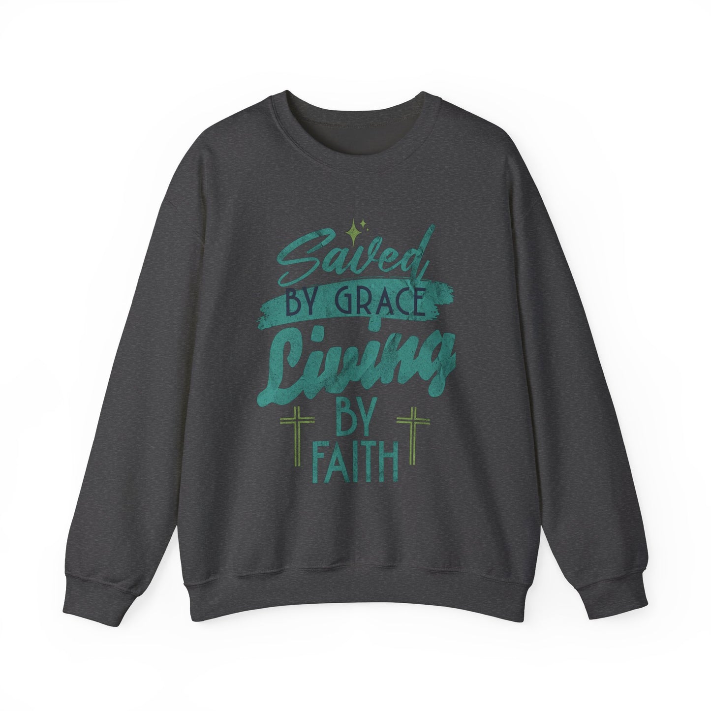 Saved by Grace Living by Faith Sweatshirt - Unisex Heavy Blend™ Crewneck