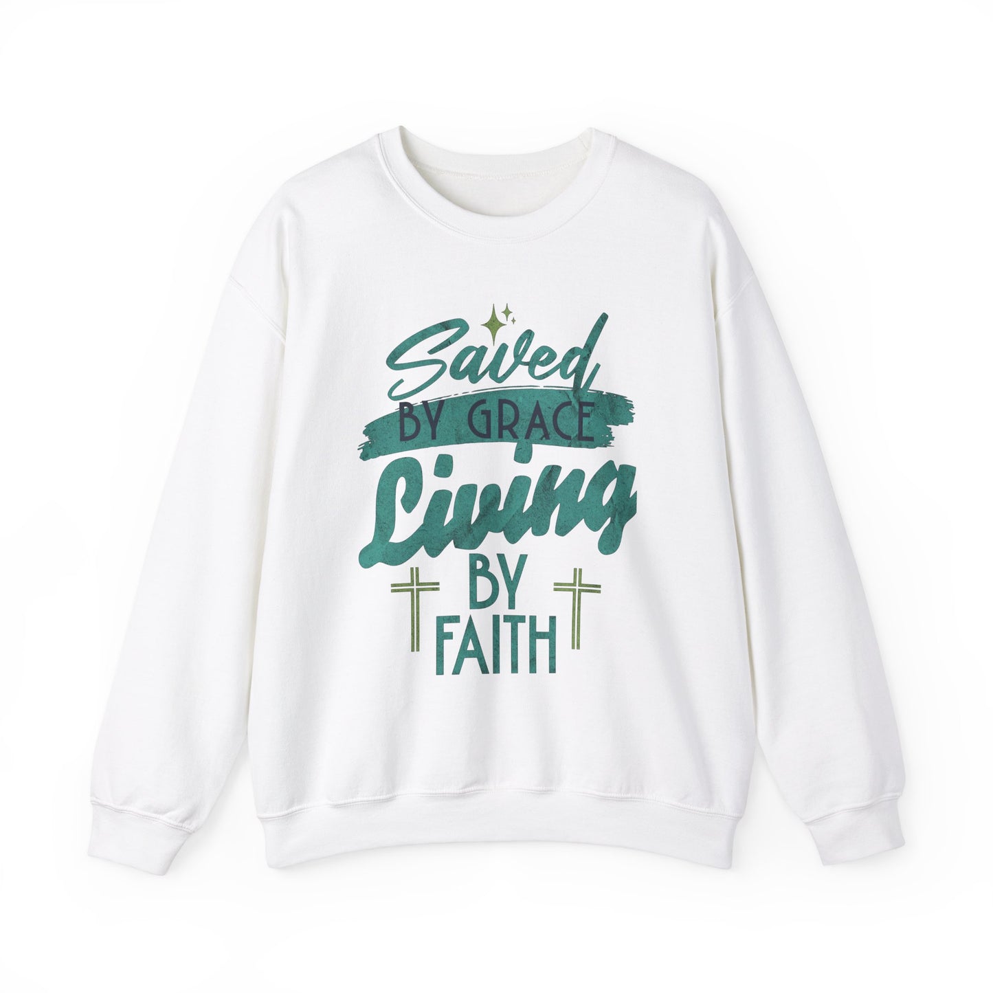 Saved by Grace Living by Faith Sweatshirt - Unisex Heavy Blend™ Crewneck