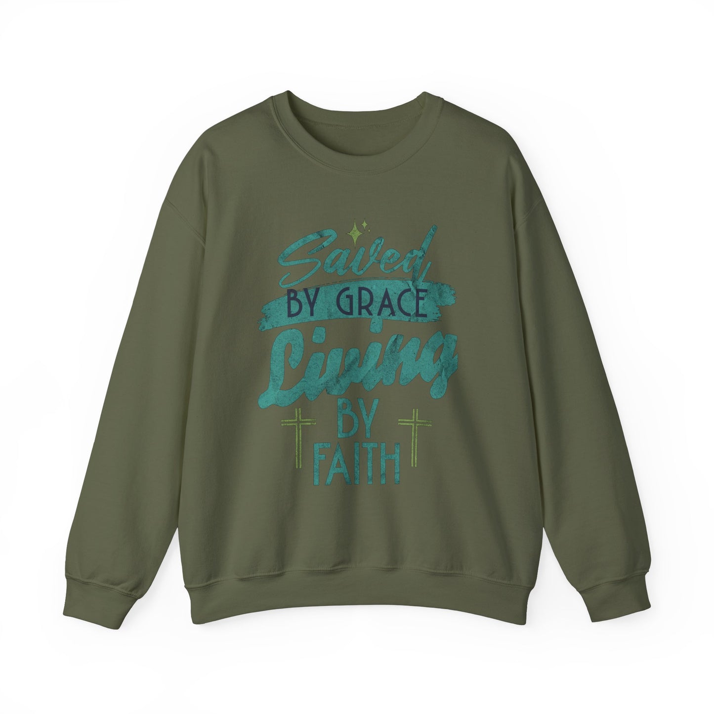 Saved by Grace Living by Faith Sweatshirt - Unisex Heavy Blend™ Crewneck