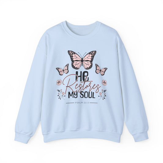 He Restores My Soul Butterfly Crewneck Sweatshirt