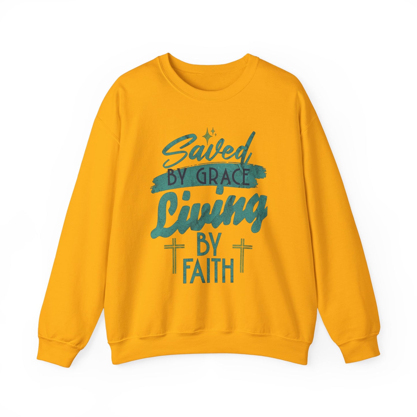 Saved by Grace Living by Faith Sweatshirt - Unisex Heavy Blend™ Crewneck